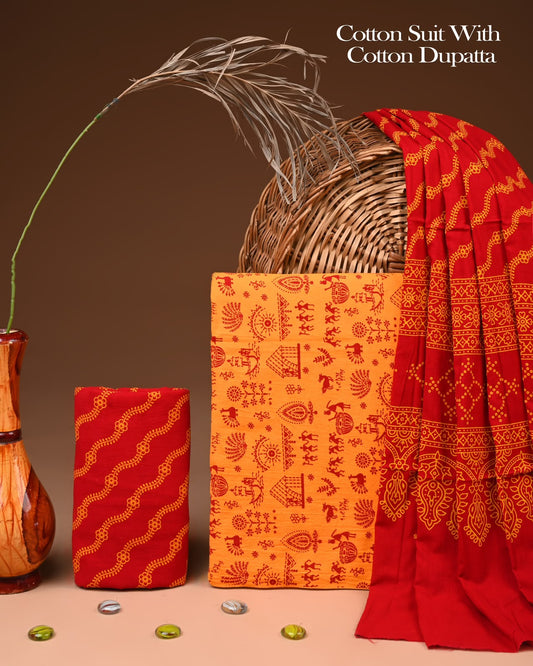 Exclusive Hand Block Cotton Suit With Cotton Dupatta