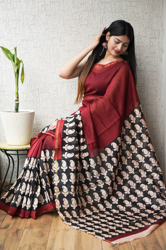 New Designer Hand Block Print Chanderi Silk Saree(BFCS78)