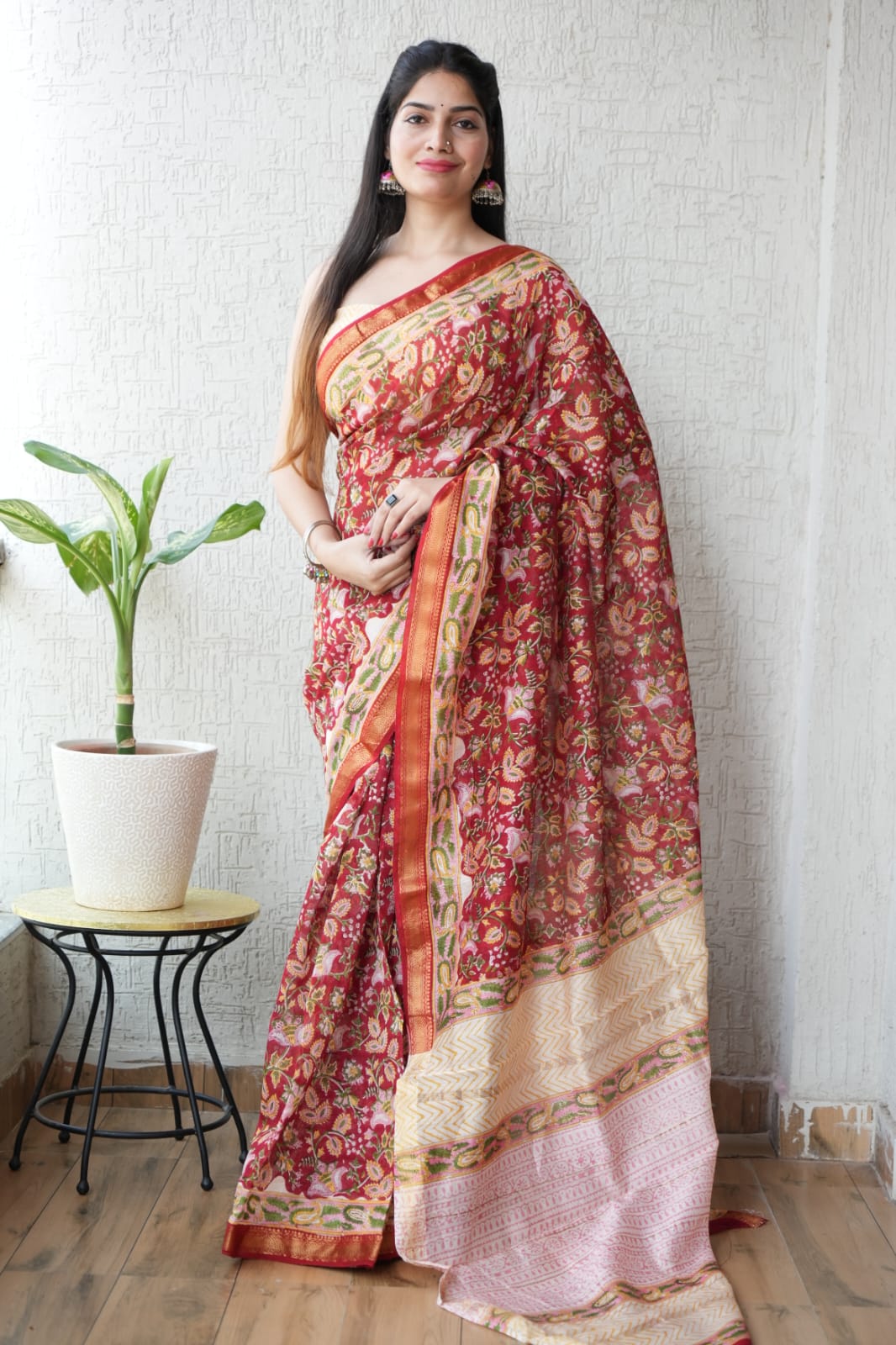 New Designer Hand Block Print Maheshwari Silk Saree (BFMSARE14)
