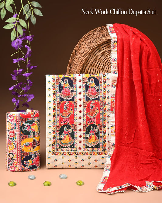 PREMIUM GOTA PATTI COTTON SUIT SET WITH CHIFFON DUPATTA