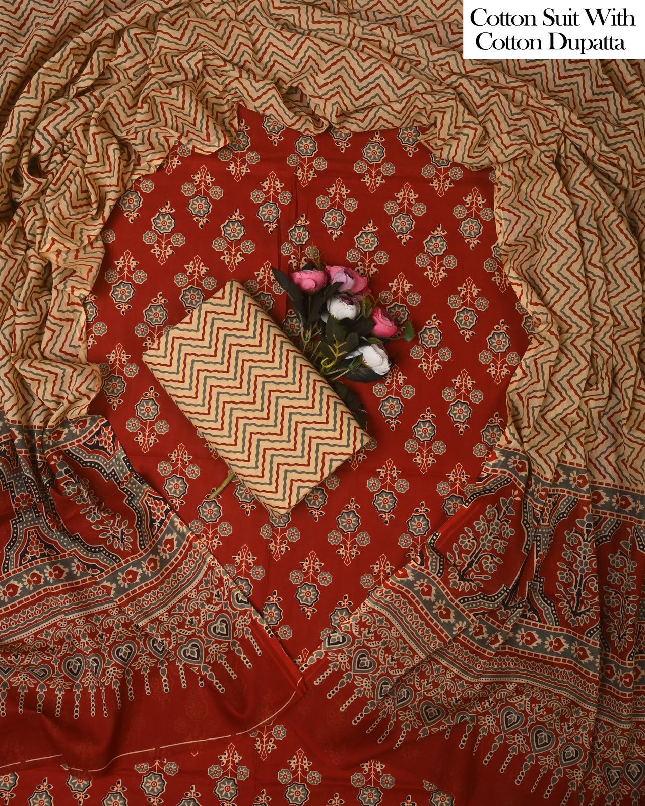Exclusive Hand Block Cotton Suit With Cotton Dupatta(BFCOT163)
