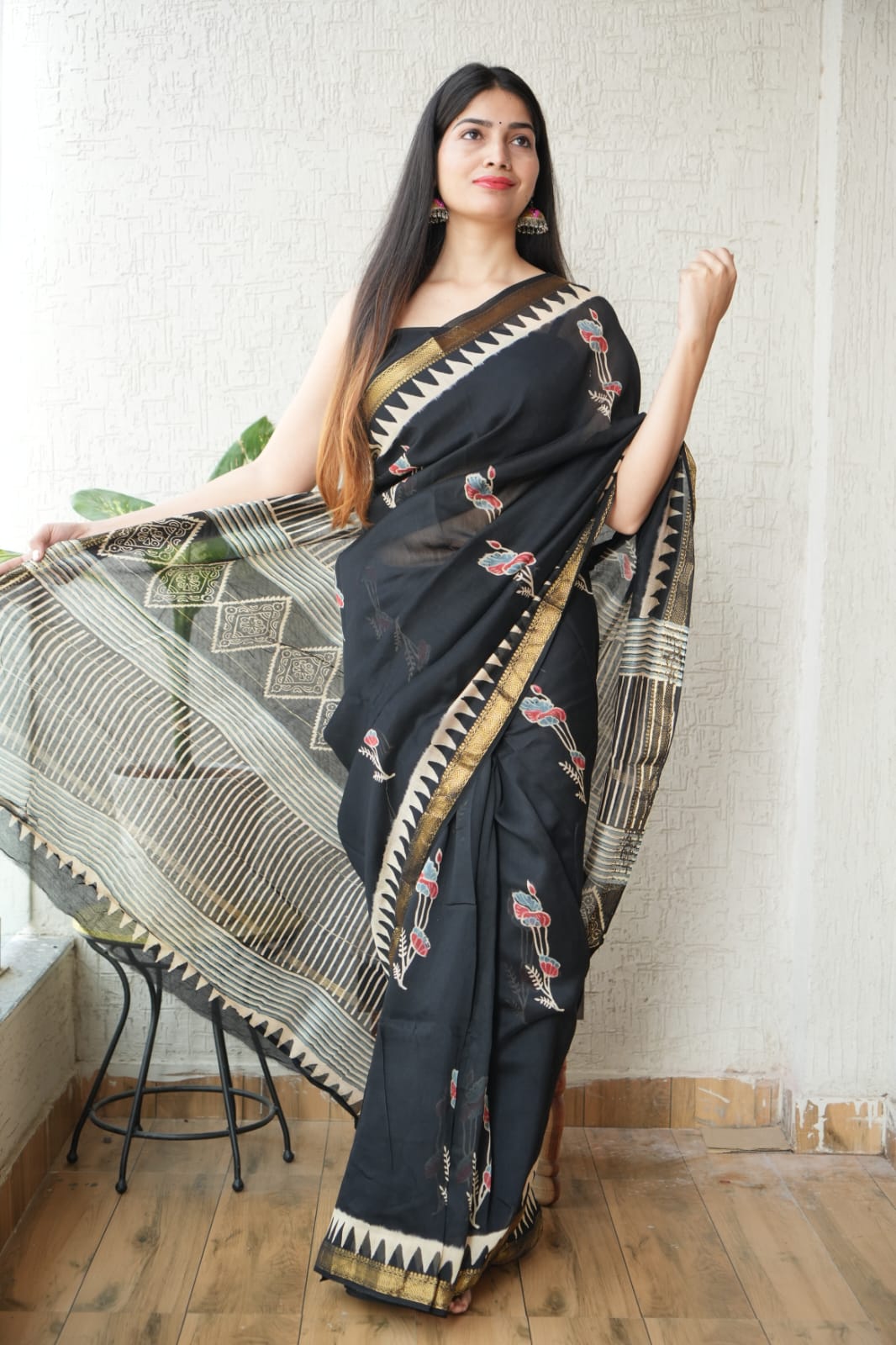 New Designer Hand Block Print Maheshwari Silk Saree (BFMSARE45)