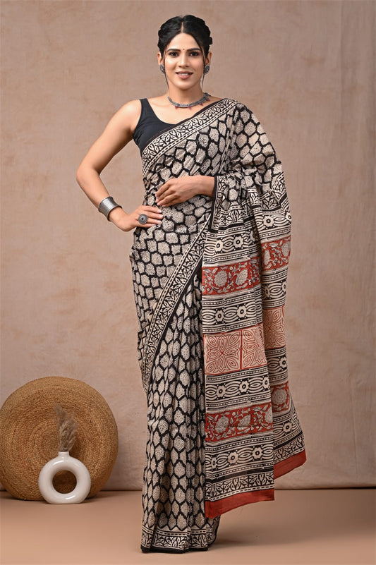 Black Designer Cotton Saree – Soft Cotton Saree for Women (BFCS28)