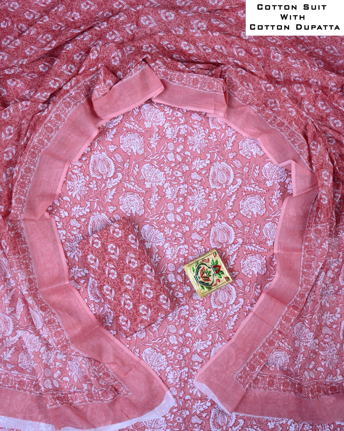 Exclusive Hand Block Cotton Suit With Cotton Dupatta(BFCOT195)