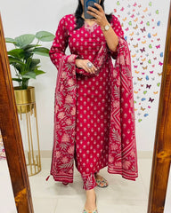 *🌹🌹Pure fine Cotton fabric Embroidery Work Kurti with Pant with cotton 100-100 Dupatta*🌹🌹