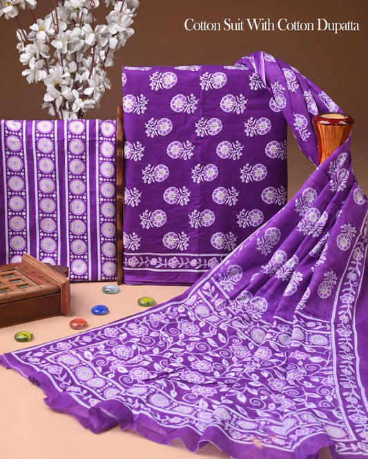 Exclusive Hand Block Cotton Suit With Cotton Dupatta(BFCOT129)