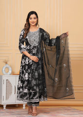Beautiful ANARKALI KURTA with heavy  embroidery  work  on yoke along with pants with duppata