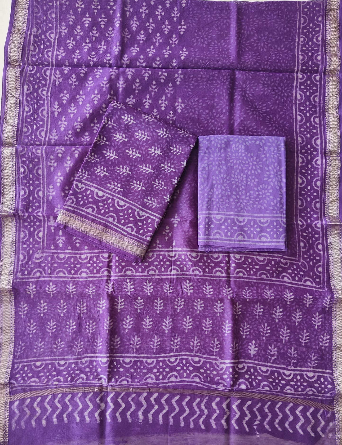 Premium Hand Block Printed Maheshwari Silk Suit(BFMAH98)