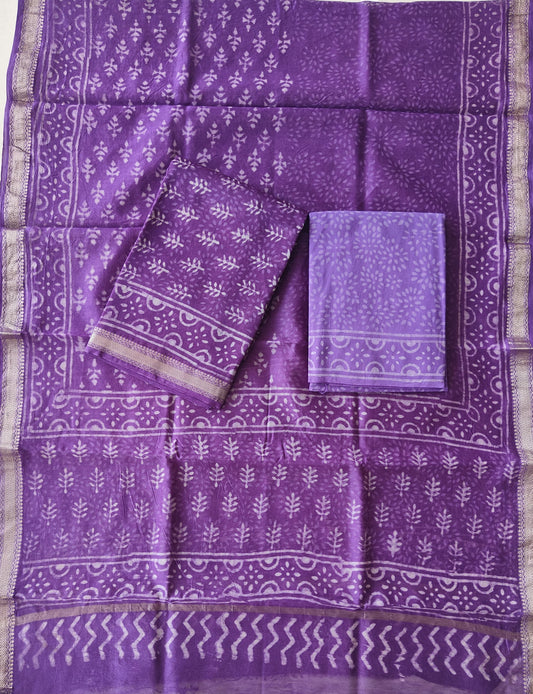 Premium Hand Block Printed Maheshwari Silk Suit(BFMAH98)
