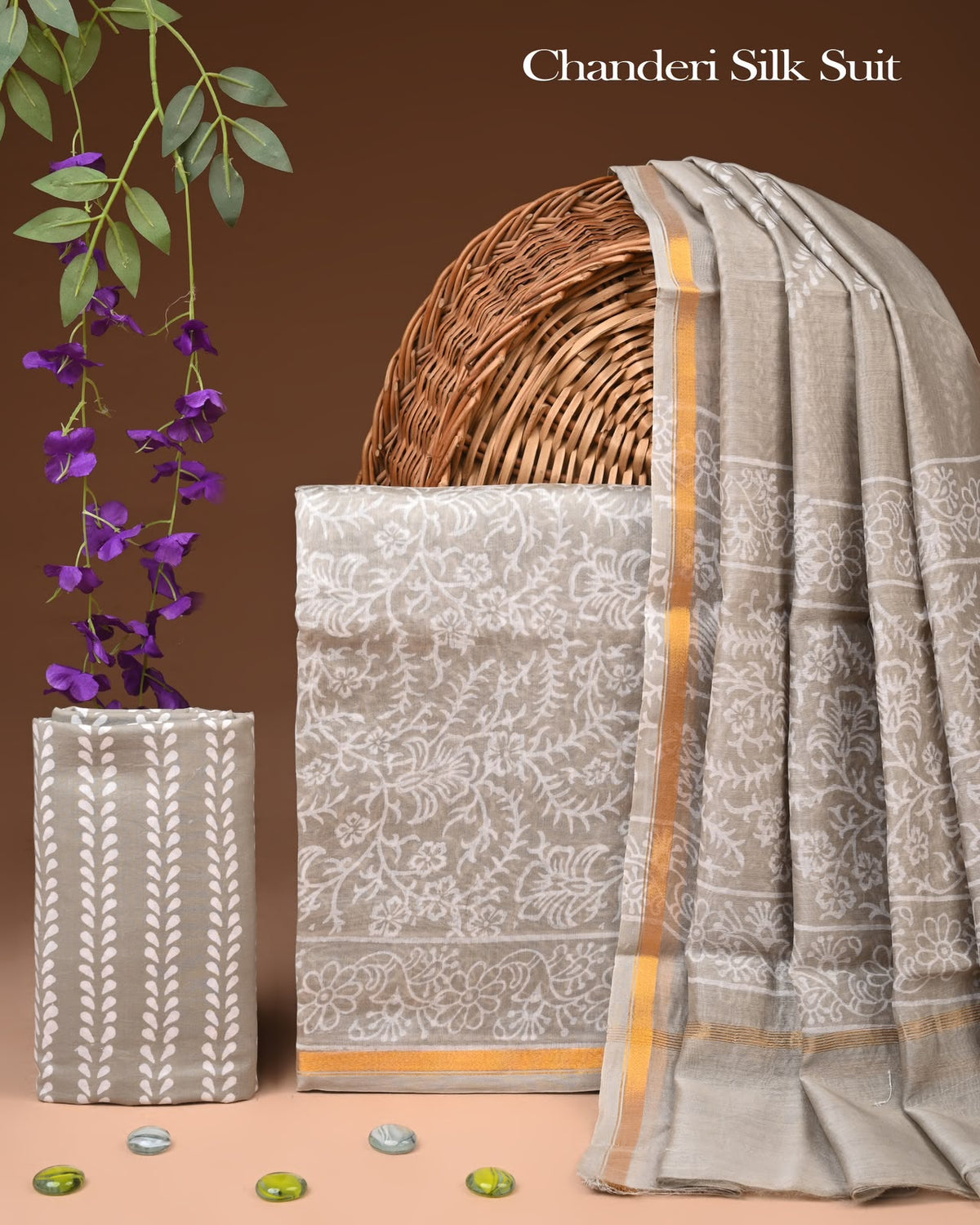 EXCLUSIVE HAND BLOCK CHANDERI SILK SUIT SET WITH CHANDERI DUPATTA