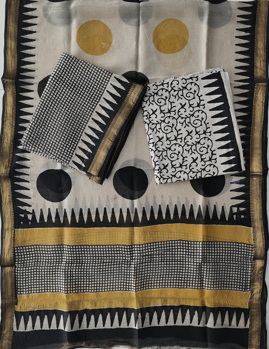 Premium Hand Block Printed Maheshwari Silk Suit(BFMAH80)