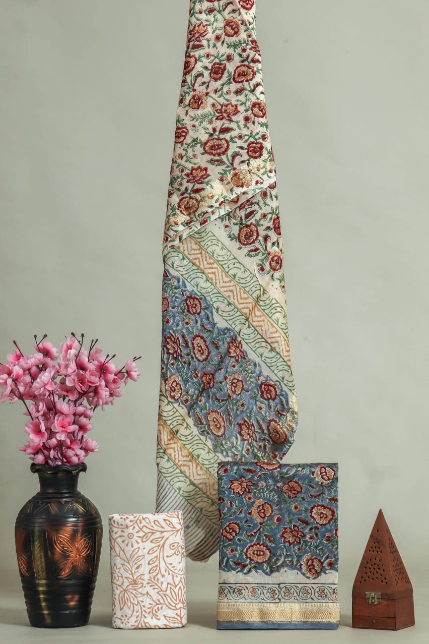 Premium Hand Block Printed Maheshwari Silk Suit (BFMAH02)