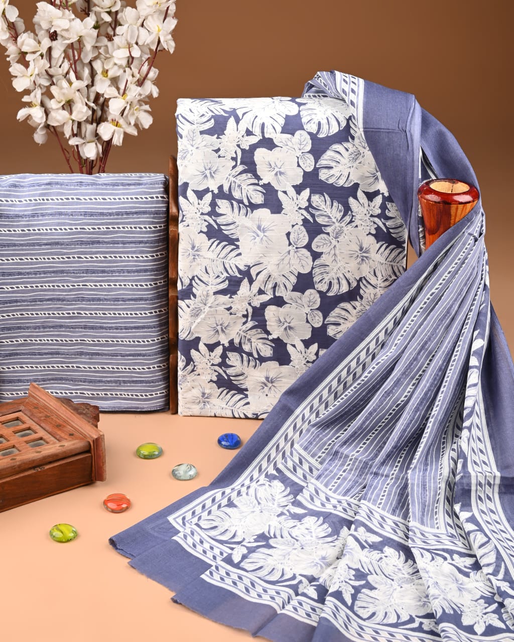 Traditional Hand Painted Cotton Suit With Cotton Dupatta