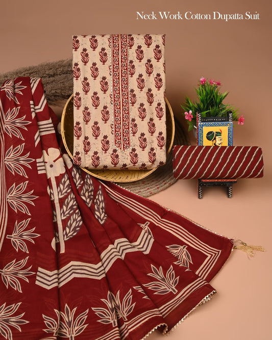 PREMIUM GOTA PATTI COTTON SUIT SET WITH COTTON DUPATTA(BFCOTGP43)