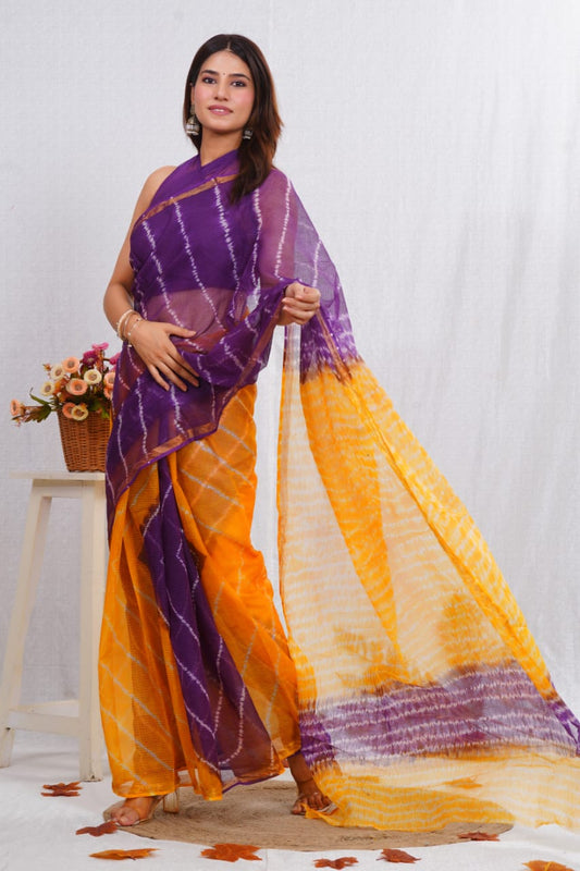 Purple & Yellow Tie-Dye kota doriya Saree (BFKS10)