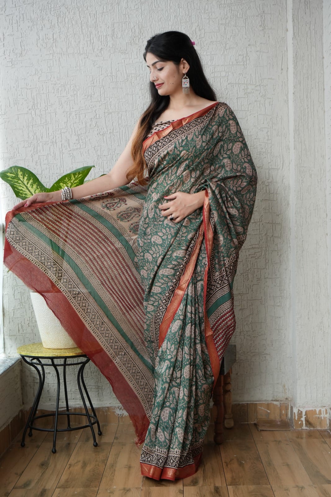 New Designer Hand Block Print Maheshwari Silk Saree (BFMSARE47)