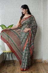 New Designer Hand Block Print Maheshwari Silk Saree (BFMSARE47)
