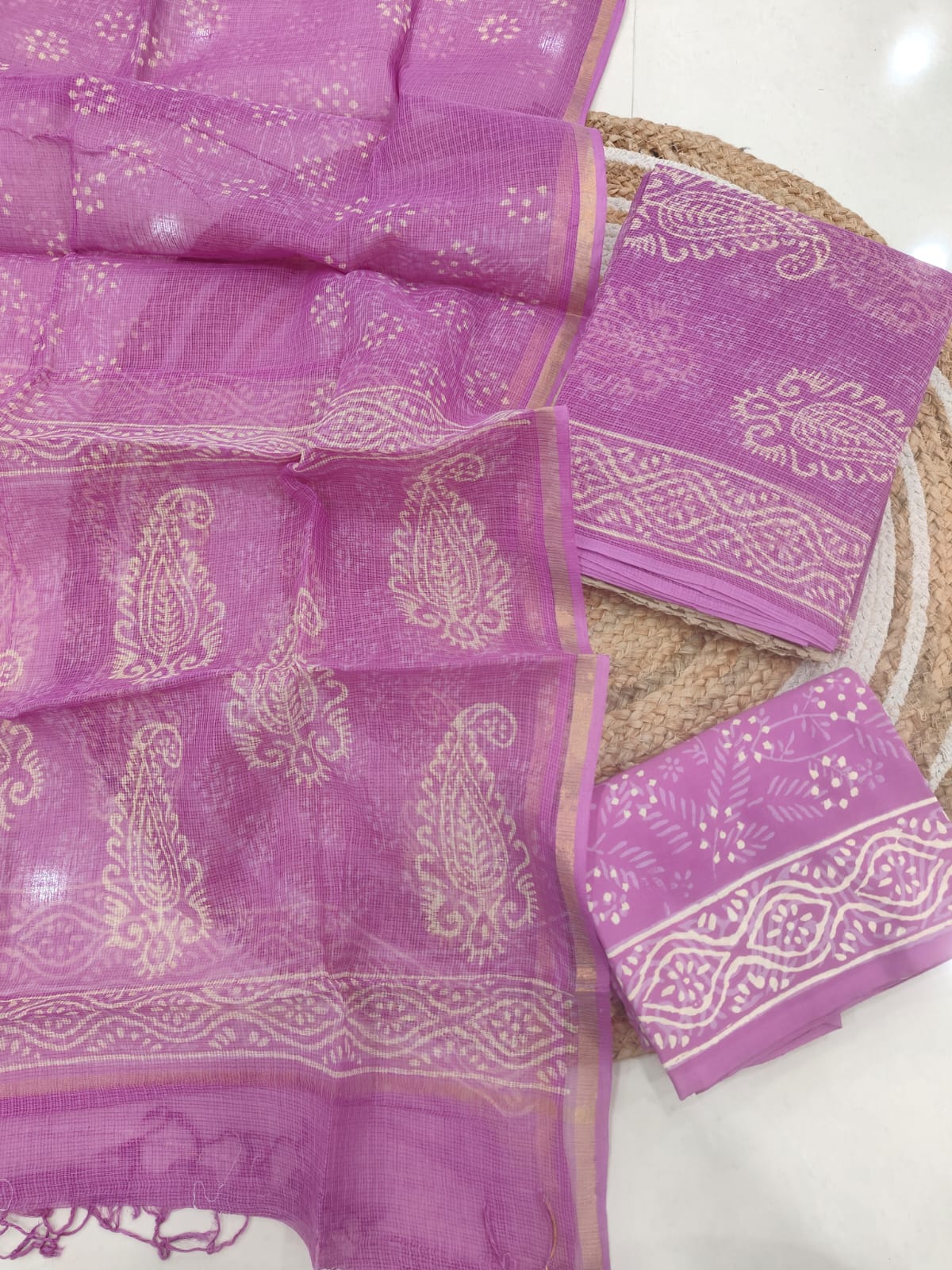 Lavender Ethnic Printed kota doriya Suit Set (BFFKO20)