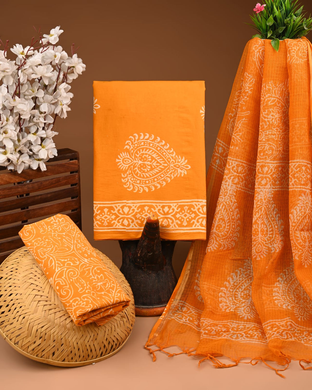 Premium Sanganeri Printed Cotton Suit With Kota Doria Dupatta