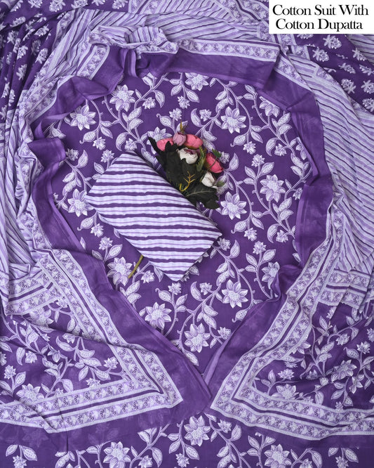 Exclusive Hand Block Cotton Suit With Cotton Dupatta(BFCOT191)