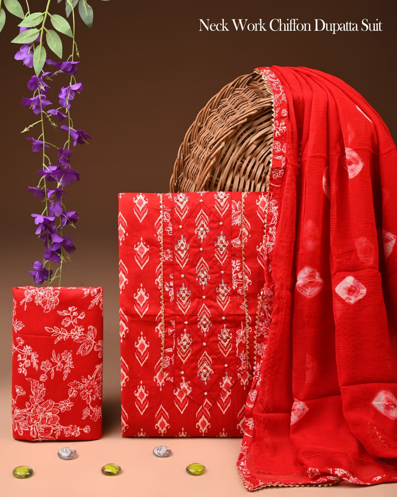 PREMIUM GOTA PATTI COTTON SUIT SET WITH CHIFFON DUPATTA