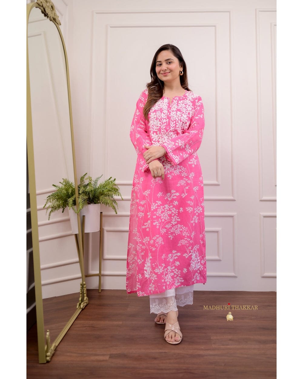 Pink Chikankari Cotton Kurti Pant Set | Stylish Ethnic Outfit for Women