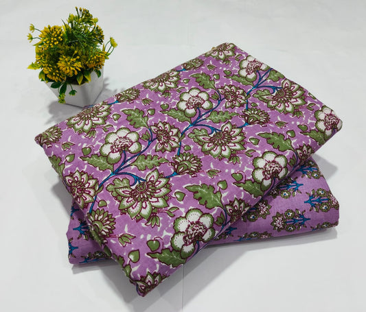 Lavender Floral Printed Top & Bottom Suit Set – Stylish Cotton Suit Material (BFTB17)