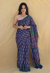 Traditional Authentic Hand Block Printed Pure Organic Cotton Sarees With matching Blouse