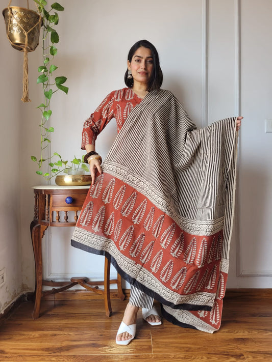 Terracotta Hand Block Printed Cotton Suit for Women