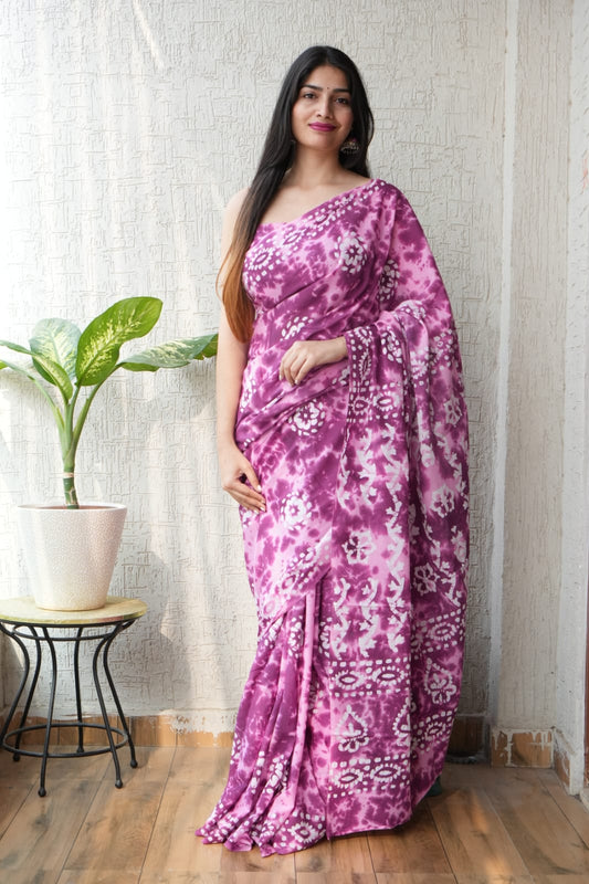Purple Tie Dye Cotton Saree – Soft Cotton Saree for Women (BFCS51)