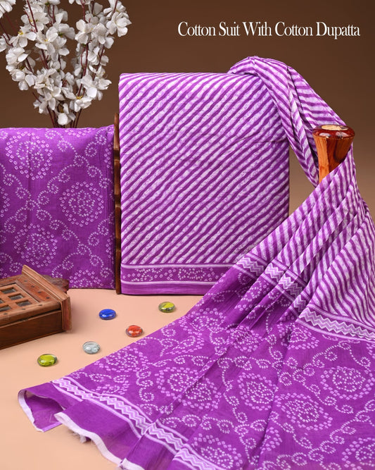 Exclusive Hand Block Cotton Suit With Cotton Dupatta(BFCOT155)