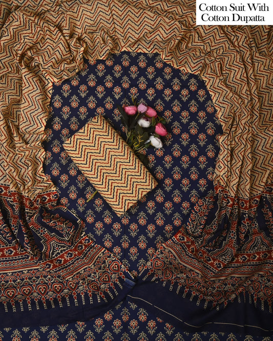 Exclusive Hand Block Cotton Suit With Cotton Dupatta(BFCOT151)