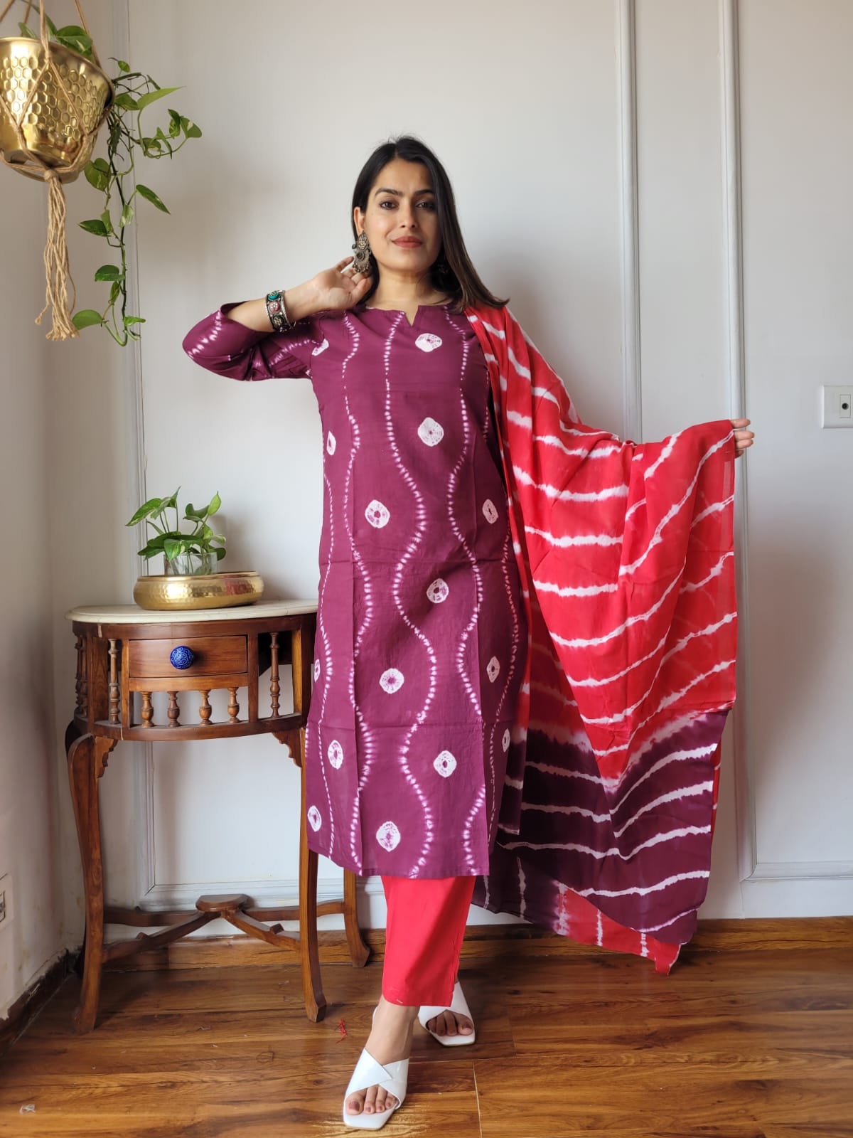 Purple Shibori Tie-Dye Cotton Suit for Women |