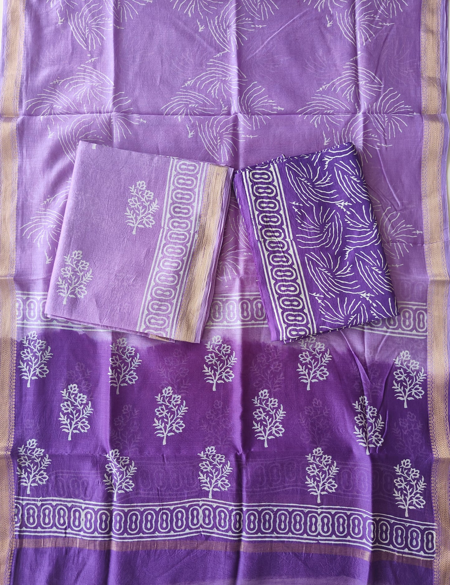 Premium Hand Block Printed Maheshwari Silk Suit(BFMAH101)