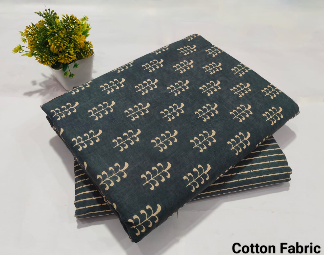 Dark Green Printed Cotton Fabric – Stylish Kurti & Dress Material (BFTB60)