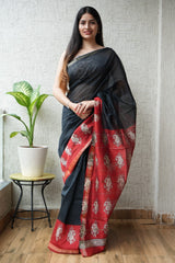 New Designer Hand Block Print Maheshwari Silk Saree (BFMSARE33)
