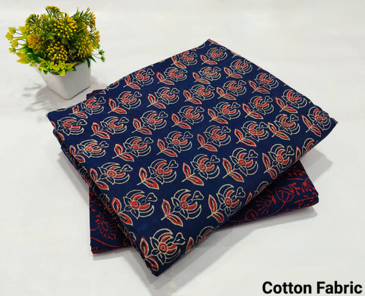 Navy Blue Floral Cotton Fabric with Red Print  (BFTB107)