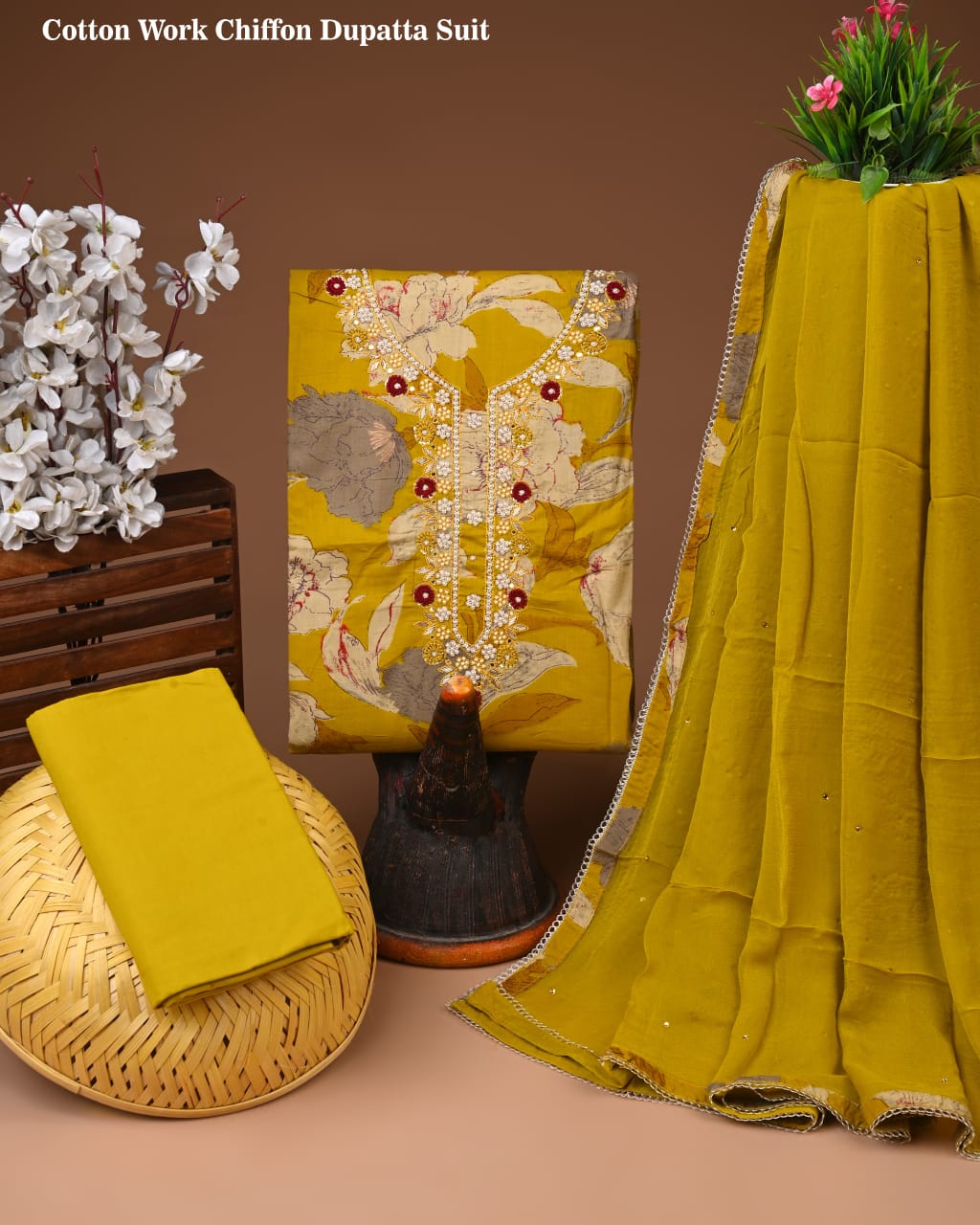 PREMIUM GOTA PATTI COTTON SUIT SET WITH CHIFFON DUPATTA(BSCOTGC79)
