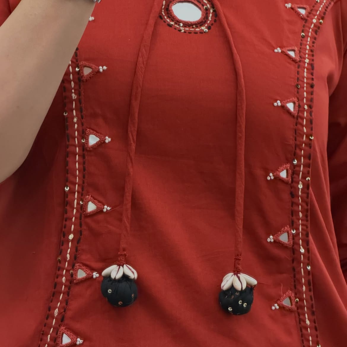 Rust Red Embroidered Kurti with Pant & Malmal Dupatta