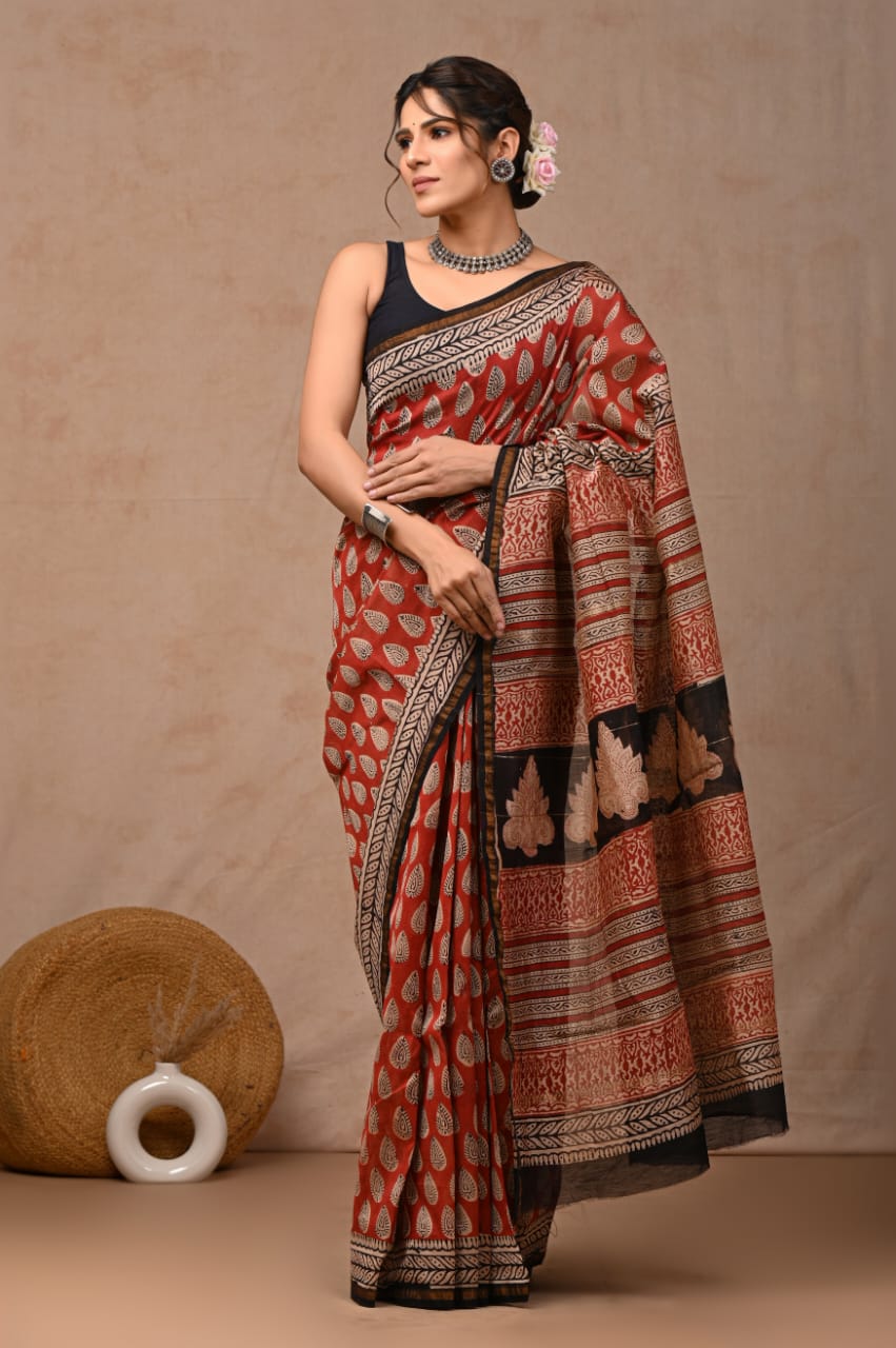 New Designer Hand Block Print Chanderi Silk Saree(BFCS16)