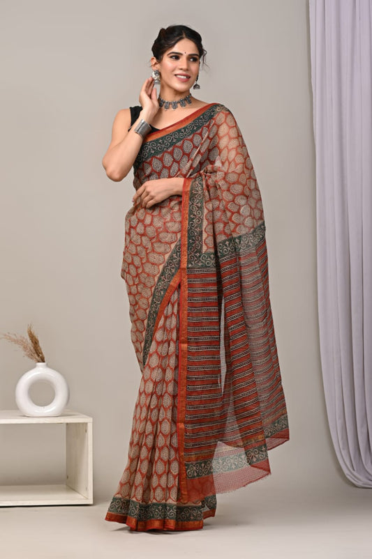 Red & Brown Printed kota doriya (BFKS16)