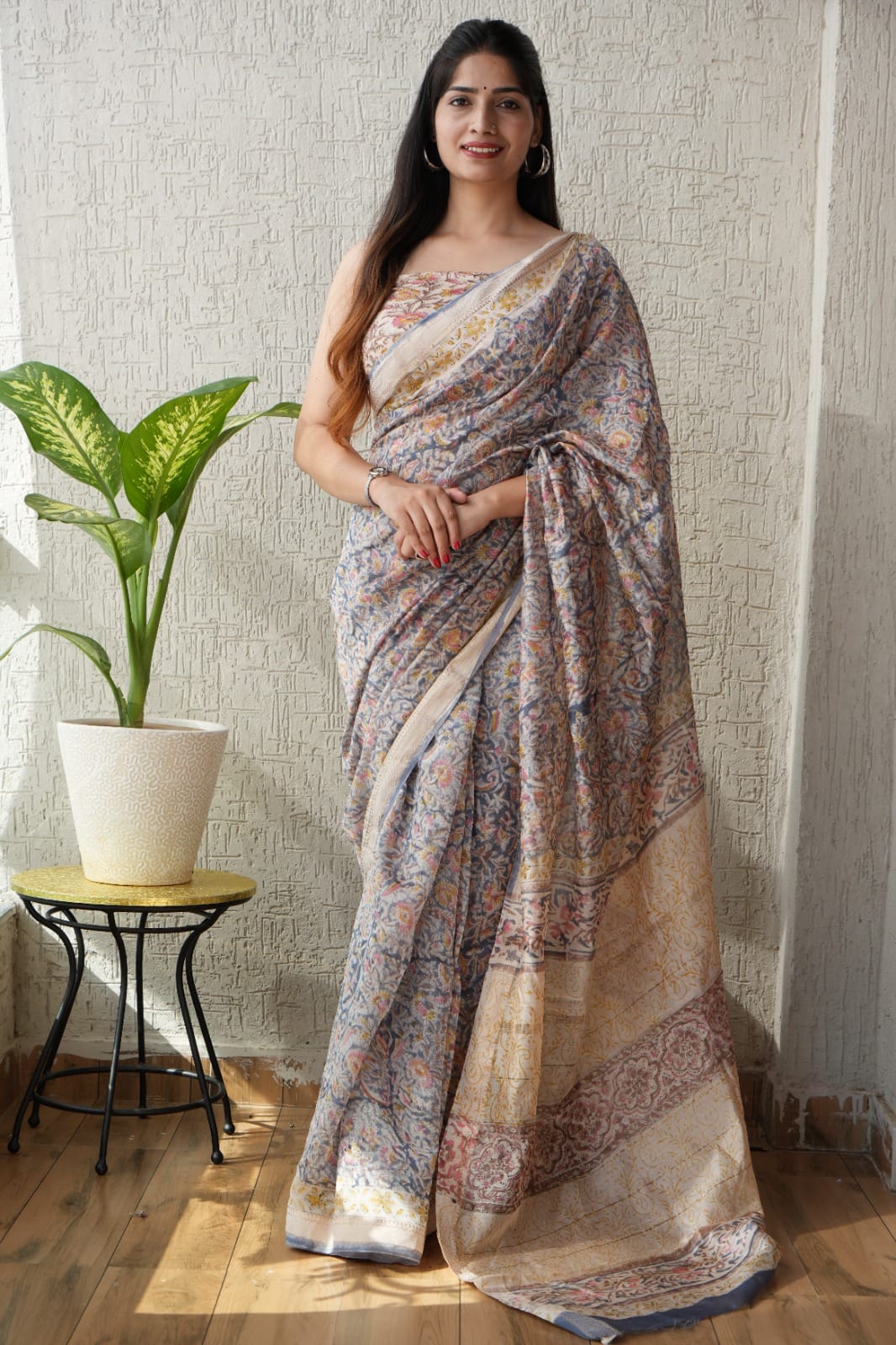 New Designer Hand Block Print Maheshwari Silk Saree (BFMSARE39)