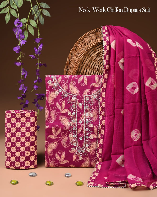PREMIUM GOTA PATTI COTTON SUIT SET WITH CHIFFON DUPATTA