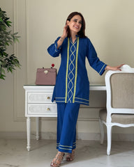 *_NEW DESIGNLAUNCH_*
*_Quality assured_*
Effortlessly elegant in every breeze, the  Bare Grace Co-ord Set in soft summer blue is your go-to for graceful days under the sun.