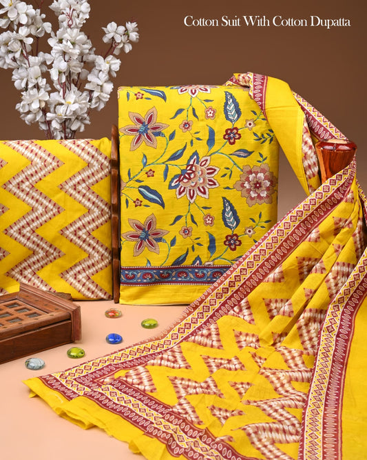 Exclusive Hand Block Cotton Suit With Cotton Dupatta