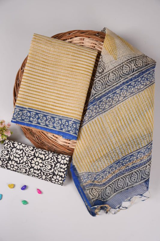 Yellow & Blue Printed kota doriya Suit Set(BFFKO21)