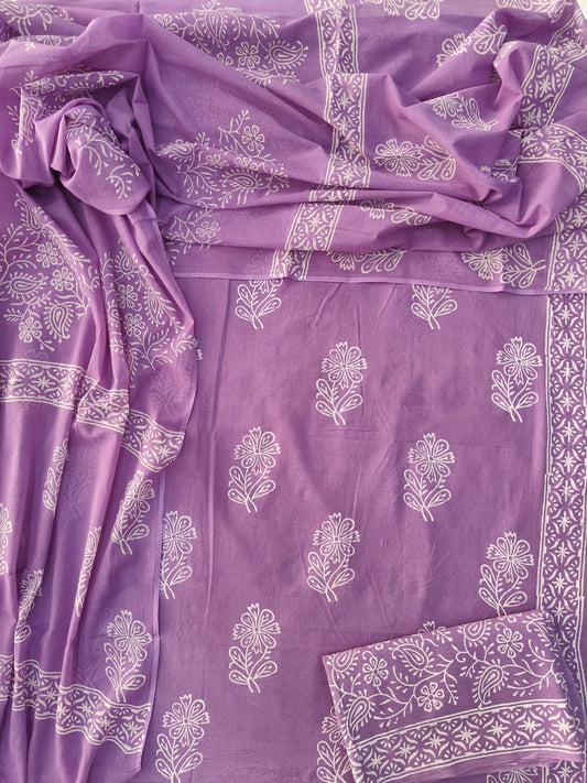 Exclusive Hand Block Cotton Suit With Cotton Dupatta(BFCOT70)