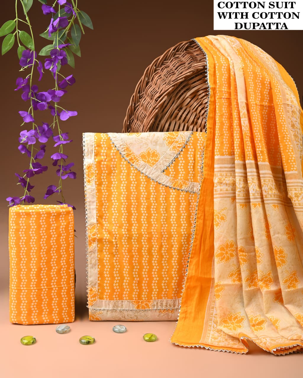PREMIUM GOTA PATTI COTTON SUIT SET WITH COTTON DUPATTA(BFCOTGH123)