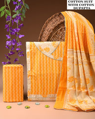 PREMIUM GOTA PATTI COTTON SUIT SET WITH COTTON DUPATTA(BFCOTGH123)