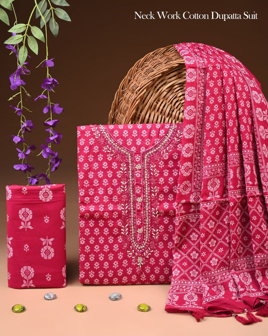 PREMIUM GOTA PATTI COTTON SUIT SET WITH CHIFFON DUPATTA